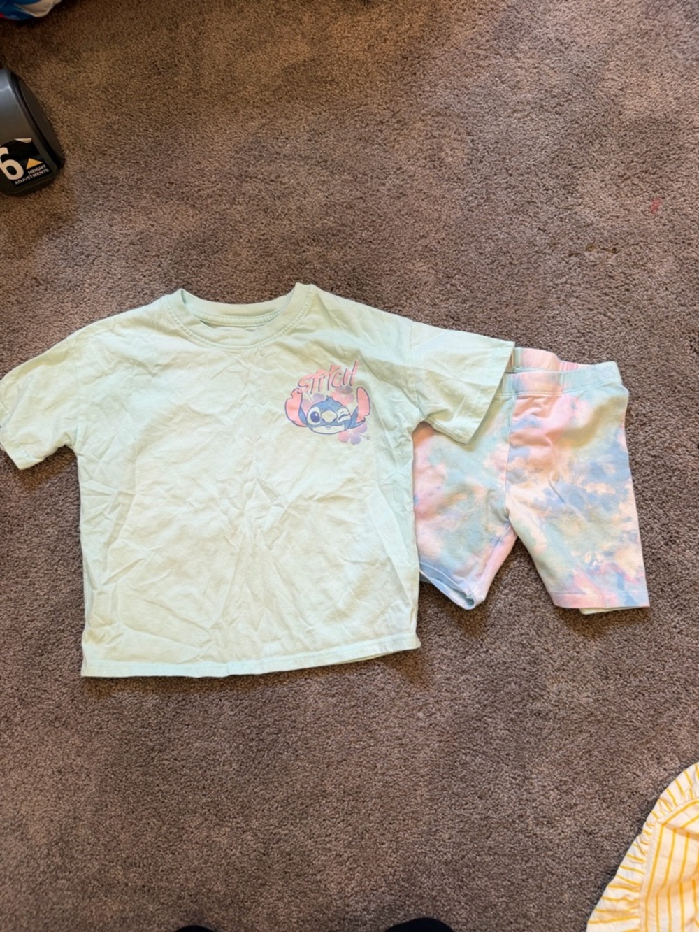 Stitch Pastel Mint Tee & Tie-Dye Bike Shorts Kids Matching Set